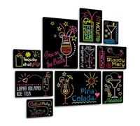 Giallobus - Set 10 Quadri Multi Pannello - Drink - Neon Cocktail - Legno MDF - | 2 x 42x29,7cm | 4 x 29,7x21cm | 4 x 21x14,85cm | - Pronti da Appendere - Quadri Moderni per la casa