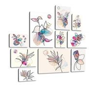 Giallobus - Set di 10 dipinti multipezzi - Fiori 2 - Legno MDF - 10 quadrati | 2 x 42 x 29,7 cm | 4 x 29,7 x 21 cm | 4 x 21 x 14,85 cm | - Pronti da appendere - Pittura per la casa