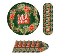Giallobus - Set tavola 12 pezzi - Natale - Tovagliette e sottobicchieri - TNT - 35L x 35l cm - 01_Let it snow - 6+6pz, Antiscivolo, Sottopiatto lavabile