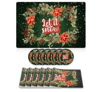 Giallobus - Set tavola 12 pezzi - Natale - Tovagliette e sottobicchieri - TNT - 45L x 30l cm - 01_Let it snow - 6+6pz, Antiscivolo, Sottopiatto lavabile