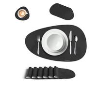 Giallobus - Set tavola 12 pezzi - Set tavola FOGLIA - Tovagliette e sottobicchieri - PVC - 50Lx30l cm - 01_Pigment black - 6+6pz, Antiscivolo, Sottopiatto lavabile