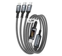 GIANAC 100W Cavo USB C Ricarica Multiplo con Display LED [1.2M] Cavo Ricarica Multiplo, PD [100W]+USB C a Lightning[27W]+USB C a Micro [5W] per Galaxy,Huawei,MacBook,iPhone 16 15 14 13