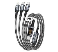 GIANAC 100W Cavo USB C Ricarica Multiplo con Display LED [2M] Cavo Ricarica Multiplo, PD [100W]+USB C a Lightning[27W]+USB C a Micro [5W] per Galaxy,Huawei,MacBook,iPhone 16 15 14 13