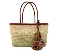 Gianni CHIARINI - Borsa Donna in paglia intrecciata con dettagli in pelle e charm decorativo. Shopper estiva elegante e pratica a mano o spalla corta. (Naturale - Salvia)