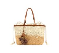 Gianni CHIARINI - Borsa Donna in paglia intrecciata con dettagli in pelle e charm decorativo. Shopper estiva elegante e pratica a mano o spalla corta. (Naturale - Beige)