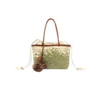 Gianni CHIARINI - Borsa Donna in paglia intrecciata e dettagli in pelle. Portabile a mano e spalla corta. Charm removibile. Capiente estiva e raffinata. (Naturale - Salvia)