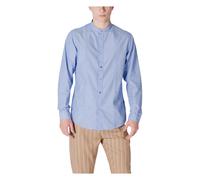 Gianni Lupo, ,Shirts ,Uomo ,Blu ,S Camicia a Maniche Lunghe con Collo alla Coreana