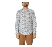 Gianni Lupo, ,Shirts ,Uomo ,Multicolore ,M Camicia Blu in Lino con Colletto alla Cinese