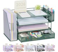 gianotter - Organizer da scrivania a 4 ripiani con cassetti, portadocumenti, vaschette per lettere e portapenne, accessori per ufficio, verde