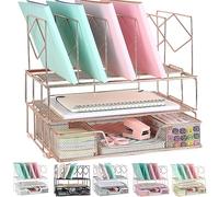 gianotter Organizzatori da scrivania e accessori, organizer da scrivania con cassetto scorrevole, doppio vassoio e 5 scomparti verticali (oro rosa)