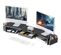 gianotter Supporto per doppio monitor, organizer da scrivania con cassetto e 2 portapenne, accessori da scrivania e organizer per spazi di lavoro, supporto per laptop, elementi essenziali per ufficio,