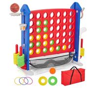 Giant 4 in un gioco di fila, regolabile in altezza 4 a punteggio set di gioco gigante con borsa per il trasporto e tasca in rete, design gioco 4 in 1 con golf, mini basket e lancio anello, Giant