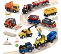 Giant Bean 12 PZ Treno in Legno Kit, Treno Elettrico Bambino, Set di Struttura Magnetica per Vie Ferrovie in Legno, Giocattoli per Auto Bulk per Bambini 3, 4, 5 Anni, Ragazzi e Ragazze