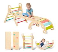 Giant bean Montessori Triangolo da arrampicata 5 in 1 con arco da arrampicata e scivolo, triangolo in legno per bambini dai 3 +, giocattolo da arrampicata indoor, con manico, colorato, S