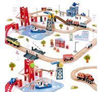 Giant bean Set di 117 Treni da Città in Legno, Per Bambini, Set di Treni in Legno Espandibili, Giocattolo Per Bambini, Regalo per Ragazzi e Ragazze Dai 3 Anni in su