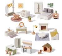 Giant bean Set di mobili per casa delle bambole in legno, 33 pezzi, accessori moderni per casa delle bambole con camera da letto, cucina, bagno, asilo nido e soggiorno, giocattoli Montessori per