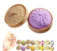 Giant Dumpling Squishy, 10cm Large Dumpling Stress Ball with Steamer Basket, Easter Basket Stuffers Office Desk Gifts (Purple)