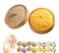 Giant Dumpling Squishy, 10cm Large Dumpling Stress Ball with Steamer Basket, Easter Basket Stuffers Office Desk Gifts (Yellow)