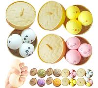 Giant Dumpling Squishy, 10cm Large Dumpling Stress Ball with Steamer Basket, Easter Basket Stuffers Office Desk Gifts (3pcs-Mix)