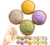 Giant Dumpling Squishy, 10cm Large Dumpling Stress Ball with Steamer Basket, Easter Basket Stuffers Office Desk Gifts (4 Mix)