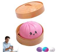 Giant Dumpling Squishy, Bun Bao Sensory Fidget Toy, Jumbo Dumpling Squishy Toy with Steamer Box, Stress Relief Dumplings Squishys Squeeze Toy, Dumplings Stress Ball (Pink)