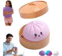 Giant Dumpling Squishy, Bun Bao Sensory Fidget Toy, Jumbo Dumpling Squishy Toy with Steamer, Stress Relief Dumplings Squishys Squeeze Toy, Dumplings Stress Ball (Viola)