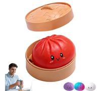 Giant Dumpling Squishy, Bun Bao Sensory Fidget Toy, Jumbo Dumpling Squishy Toy with Steamer, Stress Relief Dumplings Squishys Squeeze Toy, Dumplings Stress Ball (Red)