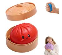 Giant Dumpling Squishy, Jumbo Dumpling Squishy Toy with Steamer Box, Cute Anxiety Relief Fidget Toy, Soft Sensory Squeeze Stress Ball for Kids & Adults (Red)