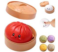 Giant Dumpling Squishy, Jumbo Dumpling Stress Ball, Slow Rising Anxiety Relief Fidget Toy with Cute Steamer Case, Sensory Squishy with Steamer Case (Red, M)
