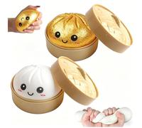 Giant Dumpling Squishy, Mystery Dumpling Squishy, Gigante Glitter Squishys Ravioli, Palla Antistress Gigante Misteriosa, Giocattolo Antistress Bao Bun Con Vaporiera Per Bambini Adulti（Oro + Bianco）