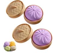 Giant Glitter Dumpling, Giant Dumpling Squishy, Mega Rainbow Dumplings, Bun with Food Steamer Stretchy Desk Toys, Soft Squeeze Decompression Dough (Two Purple)