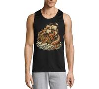 Giant Octopus Attacking Old Sailing Ship - Canotta da uomo in cotone nera, Nero , XXL