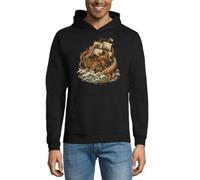 Giant Octopus Attacking Old Sailing Ship Felpa con cappuccio unisex in misto cotone nero, Nero , XXL