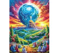 Giant Swirling Blue Planet with A Pilgrimage Scene Puzzle 1000 Pezzi Sfida Creativa Adulti E Ragazzi Fairy Tale Scenery Cartoon Rompicapo Educativo Rilassamento Pressione Ridotta Idea Regalo Amici E C