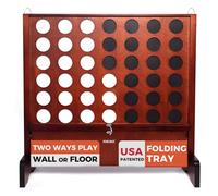 Giant Wooden - Gioco di collegamento in fila da 10,2 cm, con vassoio pieghevole, giochi da spiaggia all'aperto con custodia per il trasporto, due stili per giocare, prodotto brevettato