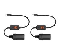 Giantdeer 2PCS Presa da Maschio di Tipo C a Femmina di Accendisigari con Display di Tensione, Cavo da USB C a Accendisigari per Auto con Pulsante per Commutare Manualmente la Tensione di 5V/9V/12V