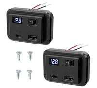 Giantdeer 2PCS Presa USB 12V per Auto con Display di Voltmetro a LED, 20W PD + QC3.0 Pannello di Prese Accendisigari per Auto, 12V Presa USB C con Interruttore per Barca Accessori Camper