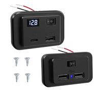 Giantdeer 2PCS Prese USB 12V con Voltmetro a LED e Interruttore, 12V Type C and QC3.0 Pannello di Prese Accendisigari per Auto, 4.8A Doppio Pannello di Presa USB C per Barca/Camper
