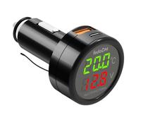 Giantdeer 3 in 1 Voltmetro 12V Auto, Voltmetro Accendisigari con Display Temperatura/Tensione Digitale, Caricabatteria da Auto Veloce a Doppia Porta USB-A+USB-C per 12-24V Camion Suvs