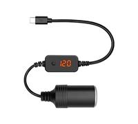 Giantdeer 30CM Presa da Maschio di Tipo C a Femmina di Accendisigari con Display di Tensione, Cavo da USB C a Accendisigari per Auto con Pulsante per Commutare Manualmente la Tensione di 5V/9V/12V