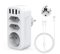 Giantdeer 4000 W - Adattatore per presa 7 in 1, prese multiple con USB C, 3 USB + 1 tipo C, 1 presa Schuko e 2 prese Euro, multipli da parete adattatore prese, compatibile con MP3, casa, viaggi