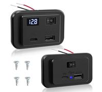 Giantdeer 40W Prese USB 12V per Camper con Voltmetro a LED, Presa USB da Pannello con Interruttore, Type C and QC3.0 Presa Accendisigari 12V Impermeabile per Auto/Barca/RV(2PCS)