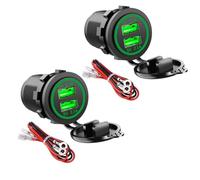 Giantdeer Caricabatteria USB per Auto Impermeabile 2.1A e 2.1A (4.8A) Presa USB per Auto con Fusibile in Linea da 10A per Moto da Barca 12V/24V(verde)