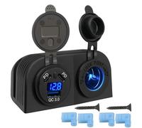 Giantdeer Presa di Corrente per Auto di Tipo Tenda 2PD+QC3.0,Pannello di Carica della Presa con Display a LED e Interruttore a Chiave, 12-24V Presa USB 3 in 1, per Auto, Barca, Auto da Spiaggia