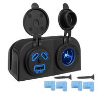 Giantdeer Presa di Ricarica per Auto Tipo Tenda 2PD+QC3.0, Pannello di Ricarica della Presa Impermeabile IP66 con Interruttore a Chiave, 3 Prese USB per Auto 12-24V, Barca, Auto da Spiaggia