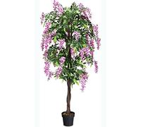 GIANTEX 180 cm albero artificiale pianta artificiale, glicine artificiale con fiori rosa, decorazione pianta d'appartamento in vaso di cemento, pianta artificiale in vaso, pianta decorativa artificial