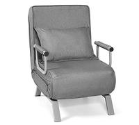 GIANTEX 2 in 1 Poltrona Letto Pieghevole, Schienale Regolabile a 5 Livelli, con Braccioli e Cuscinetto, Chaise Longue Soggiorno, Telaio in Metallo, Carico di 150 kg, 59x78,5x83 cm, 5 Colori