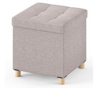 GIANTEX 45 cm Cubo di Stoccaggio Piccolo, Pouf Pieghevole in Tessuto Lino con Piano Tavolo e Gambe Sollevate, Poggiapiedi Multifunzionale e Pieghevole per Soggiorno, Ingresso, Casa (Beige)