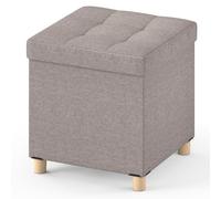 GIANTEX 45 cm Cubo di Stoccaggio Piccolo, Pouf Pieghevole in Tessuto Lino con Piano Tavolo e Gambe Sollevate, Poggiapiedi Multifunzionale e Pieghevole per Soggiorno, Ingresso, Casa (Grigio)