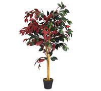 GIANTEX Albero artificiale per esterno o interno, Ficus artificiale decorativo, altezza 120 m, 540 fogli e tronco naturale, finta pianta decorativa